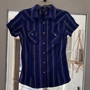 Wrangler Retro Indigo Striped Pearl Snap Short-Sleeve Button Down Shirt
